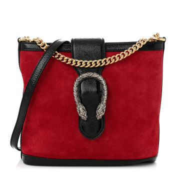GUCCI Suede Patent Medium Dionysus Bucket Bag Red