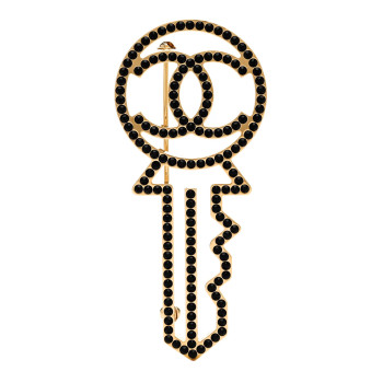 CHANEL Crystal CC Key Brooch Black Gold