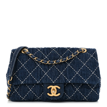 CHANEL Denim Quilted Medium Denim Trip Single Flap Blue