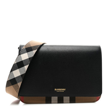 BURBERRY Derby Calfskin House Check Mackford Crossbody Bag Black