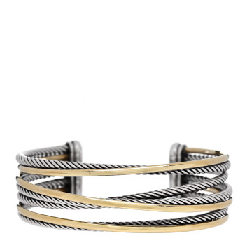 DAVID YURMAN Sterling Silver 18K Yellow Gold 21mm Four Row Crossover Cuff Bracelet