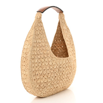 CELINE Raffia Calfskin Triomphe Panier Hobo Bag Natural Tan