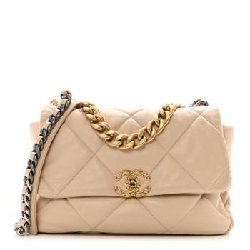 CHANEL Lambskin Quilted Large Chanel 19 Flap Beige