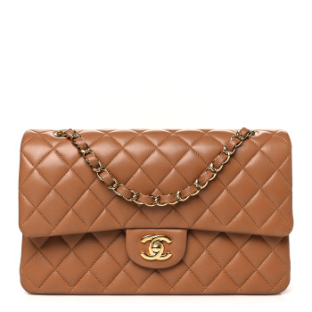 CHANEL Lambskin Quilted Medium Double Flap Brown