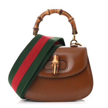 GUCCI Boarded Dyana Lux Calfskin Web Mini Bamboo 1947 Top Handle Bag Brown