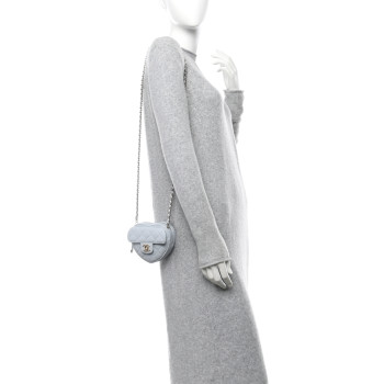 CHANEL Lambskin Quilted CC In Love Heart Clutch With Chain Light Blue