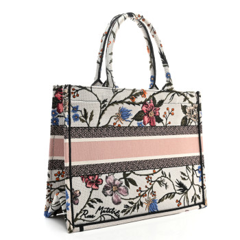 CHRISTIAN DIOR Canvas Embroidered Medium Rosa Mutabilis Book Tote Multicolor