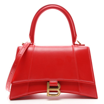BALENCIAGA Shiny Box Calfskin Small Hourglass Top Handle Bag Bright Red
