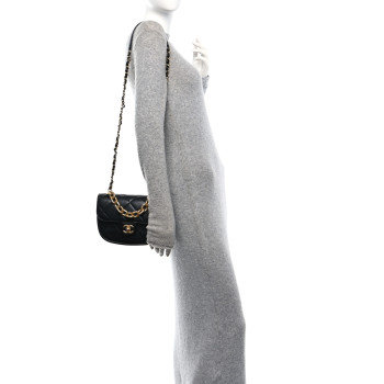 CHANEL Lambskin Quilted Mini Chain Flap Messenger Bag Black