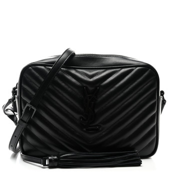 SAINT LAURENT Calfskin Matelasse Monogram Monochrome Lou Camera Bag Black