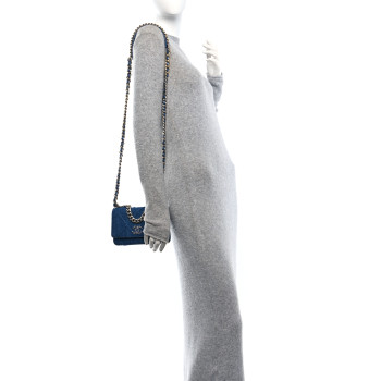 CHANEL Denim Quilted Chanel 19 Wallet On Chain WOC Blue