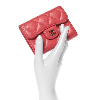 CHANEL Caviar Quilted Flap Card Holder Wallet Pink