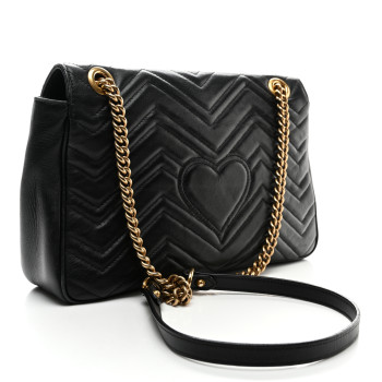 GUCCI Calfskin Matelasse Medium GG Marmont Shoulder Bag Black