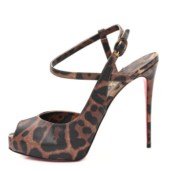 CHRISTIAN LOUBOUTIN Calfskin Leopard Printed Luxor Jenlove Alta 120 Pumps 38.5 Brown