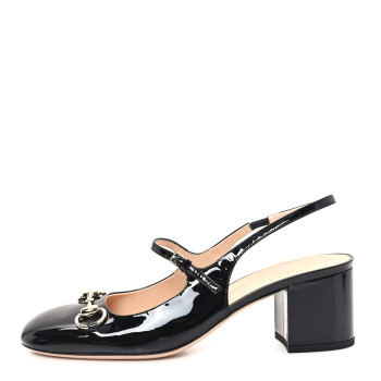 GUCCI Vernice Crystal Horsebit Charlotte 42mm Slingback Pumps 39 Black