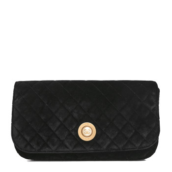 CHANEL Velvet Quilted CC Pearl Clutch Black