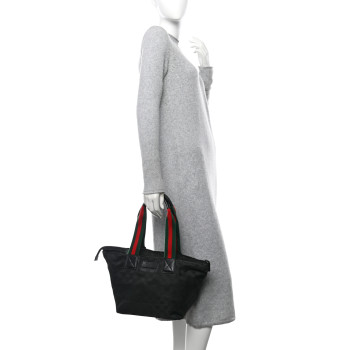 GUCCI GG Monogram Medium Web Handle Bucket Tote Black