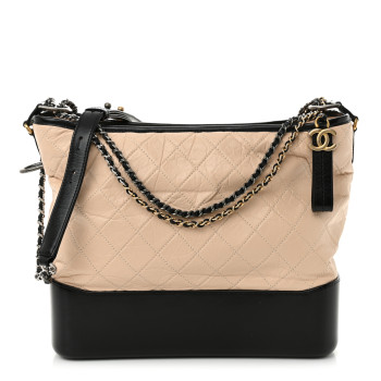 CHANEL Aged Calfskin Quilted Large Gabrielle Hobo Beige Black