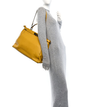 FENDI Vitello Zucca Large Peekaboo Iconic Satchel Yellow Tobacco