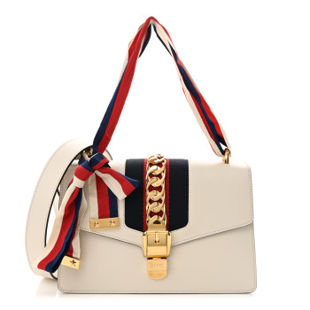 GUCCI Calfskin Small Sylvie Shoulder Bag Off White