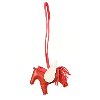 HERMES Milo Lambskin Grigri Rodeo Pegase Horse Bag Charm PM Cornaline Rose Texas White