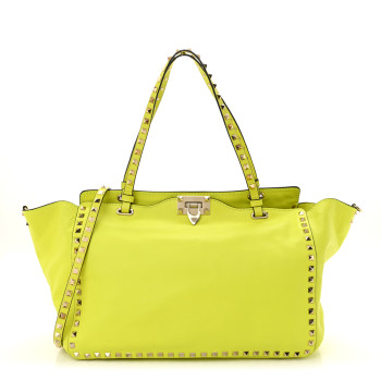 VALENTINO GARAVANI Vitello Medium Rockstud Tote Yellow Fluo