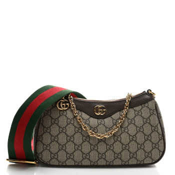 GUCCI GG Supreme Monogram Textured Dollar Calfskin Web Small Ophidia GG Handbag Beige Ebony New Acero