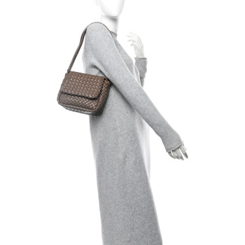 BOTTEGA VENETA Nappa Intrecciato Mini Cobble Shoulder Bag Taupe Grey