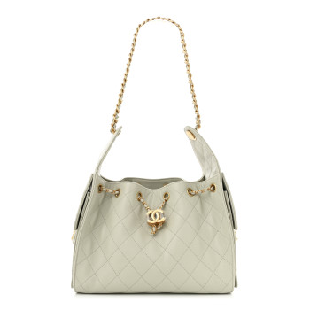 CHANEL Caviar Quilted Small Chanel 25 Handbag Light Grey