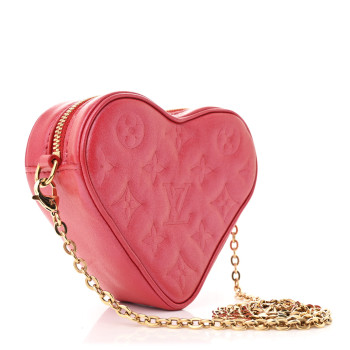 LOUIS VUITTON Lambskin Embossed Monogram Fall In Love Sac Coeur Heart Chain Bag Lipstick Red