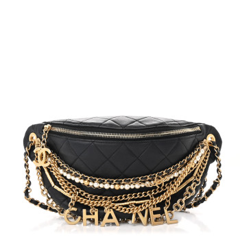 CHANEL Lambskin Quilted All About Chains Waist Belt Bag Black
