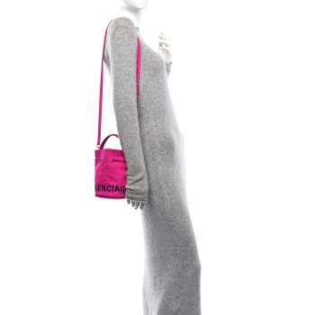 BALENCIAGA Recycled Sport Nylon Logo Embroidered Wheel Drawstring Bucket Bag XS Fuchsia Black