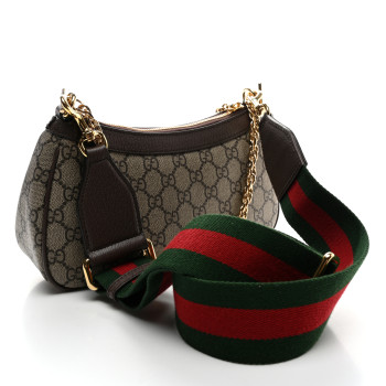 GUCCI GG Supreme Monogram Textured Dollar Calfskin Web Small Ophidia GG Handbag Beige Ebony New Acero
