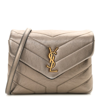 SAINT LAURENT Metallic Calfskin Y Quilted Monogram Toy Loulou Crossbody Bag Piombo
