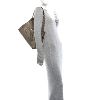 GUCCI Metallic Pebbled Calfskin Medium Soho Chain Shoulder Bag Golden Beige