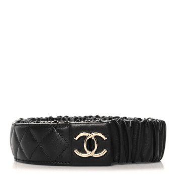 CHANEL Lambskin Quilted Ruched Turn Lock CC Belt 95 38 Black