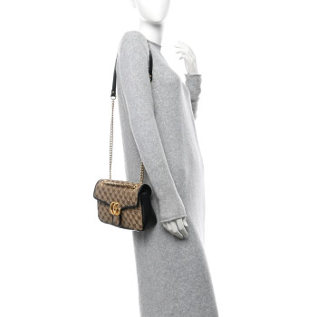 GUCCI Monogram Matelasse Diagonal Small GG Marmont Shoulder Bag Beige Black