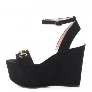 GUCCI Kid Scamosciato Liliane Horsebit Platform Wedge