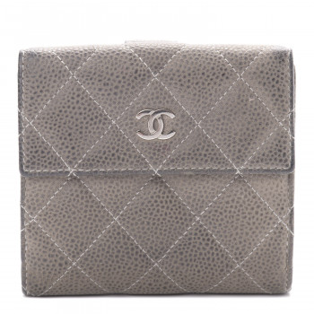 CHANEL Iridescent Caviar Quilted Compact French Flap Wallet Grey