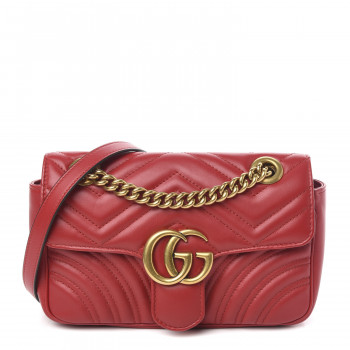 GUCCI Calfskin Matelasse Mini GG Marmont Shoulder Bag Hibiscus Red