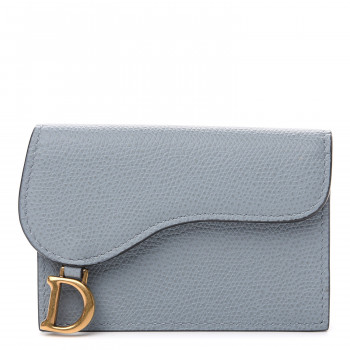 CHRISTIAN DIOR Grained Calfskin Saddle Card Holder Sky Blue