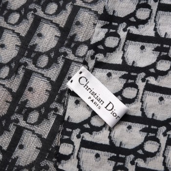 CHRISTIAN DIOR Cotton Monogram Scarf Navy Blue 270813