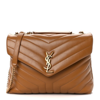 SAINT LAURENT Calfskin Y Quilted Monogram Medium Loulou Chain Satchel Dark Natural