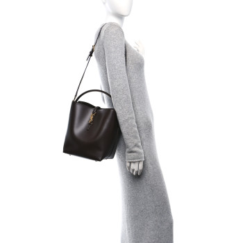 SAINT LAURENT Shiny Calfskin Le 37 Bucket Bag Arabica