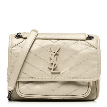 SAINT LAURENT Crinkled Calfskin Matelasse Monogram Baby Niki Chain Satchel Ivory