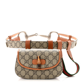 GUCCI GG Supreme Monogram Web Bamboo Mini 1947 Belt Bag 85 Beige