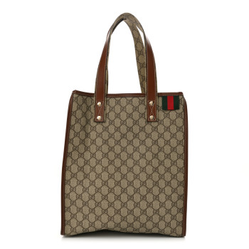 GUCCI GG Plus Monogram Small Signature Web Loop Vertical Tote Light Brown