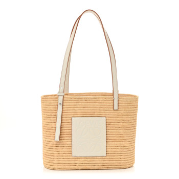 LOEWE Raffia Square Small Basket Tote Bag Natural White