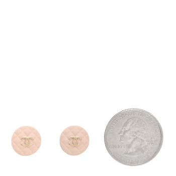 CHANEL Enamel Quilted CC Earrings Pink Gold