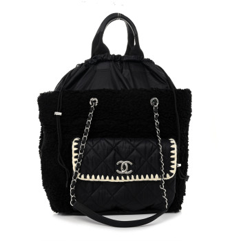 CHANEL Wool Nylon Quilted Coco Neige Tote Black